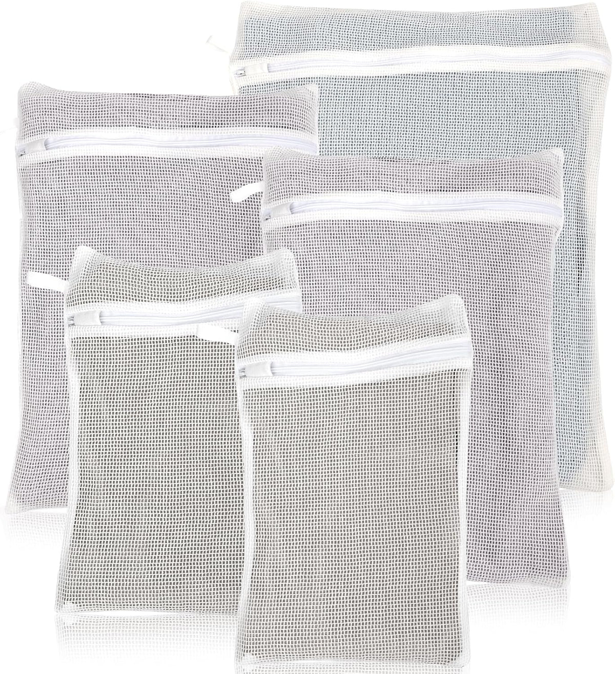 5-Piece Organic Cotton Laundry Bags with Zipper and Hanging Loop, 3 Sizes (S, M, L) Mesh Laundry