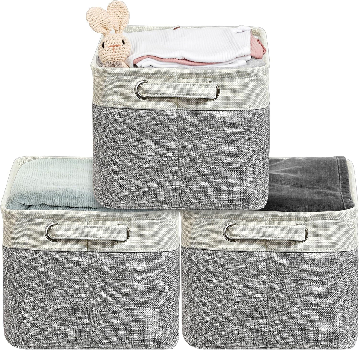 SIMPLE HOUSEWARE Large Fabric Storage Bin, 14.4" x 10" with Handles, 3-Pack, Foldable Organizer for