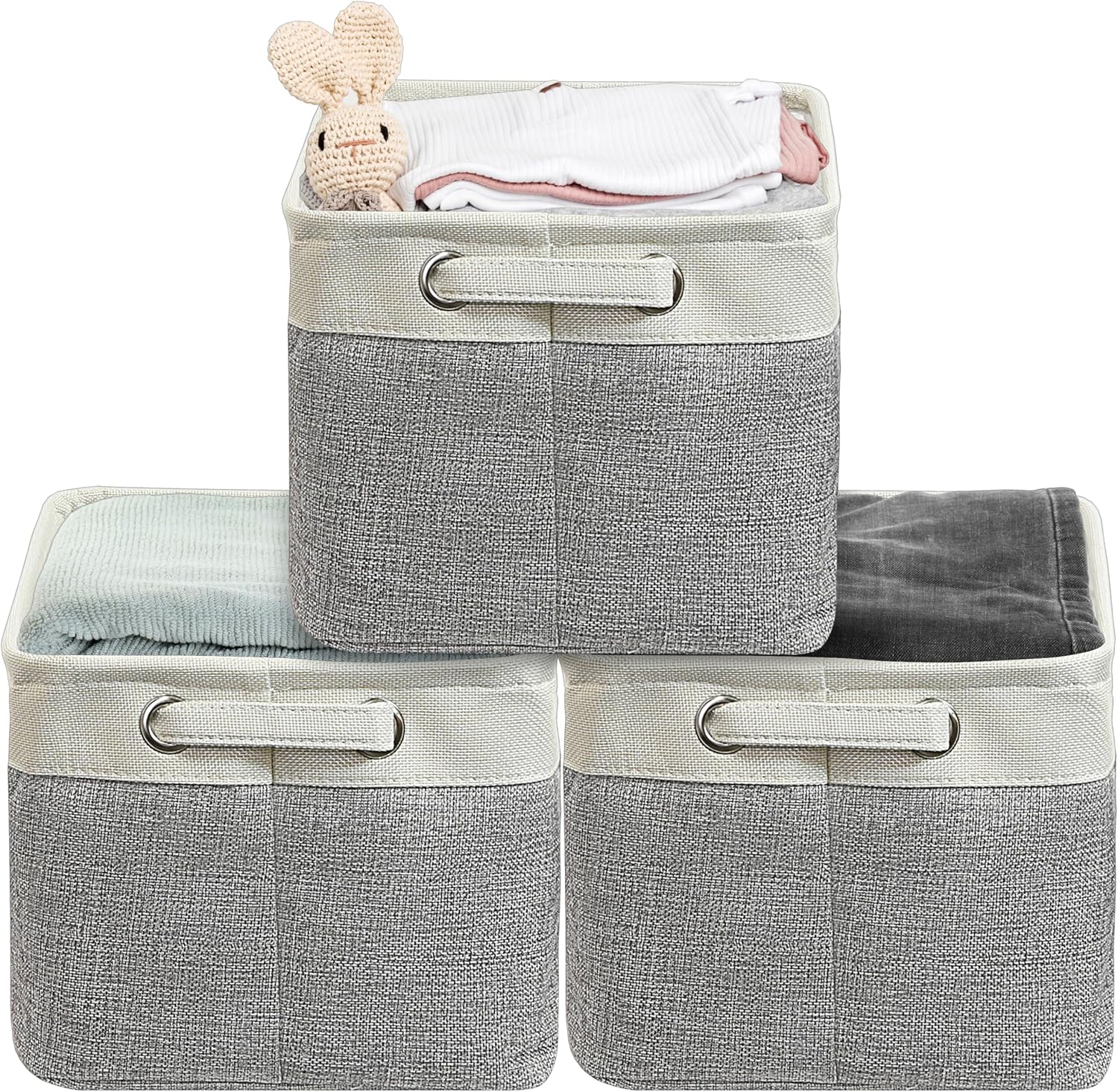 SIMPLE HOUSEWARE Large Fabric Storage Bin, 14.4" x 10" with Handles, 3-Pack, Foldable Organizer for