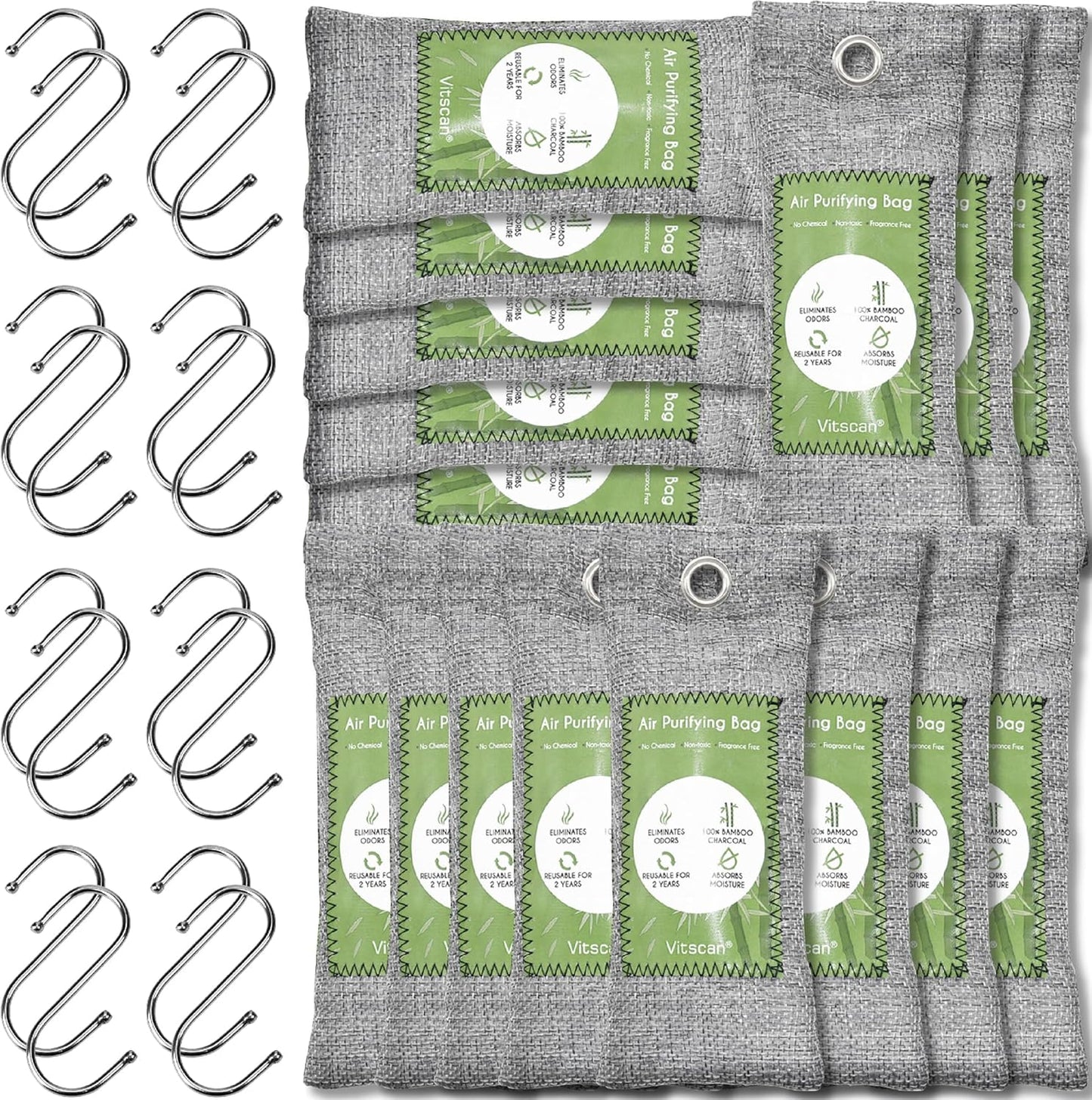 16 Pack Bamboo Charcoal Air Purifying Bag, Activated Charcoal Bags Odor Absorber, Moisture