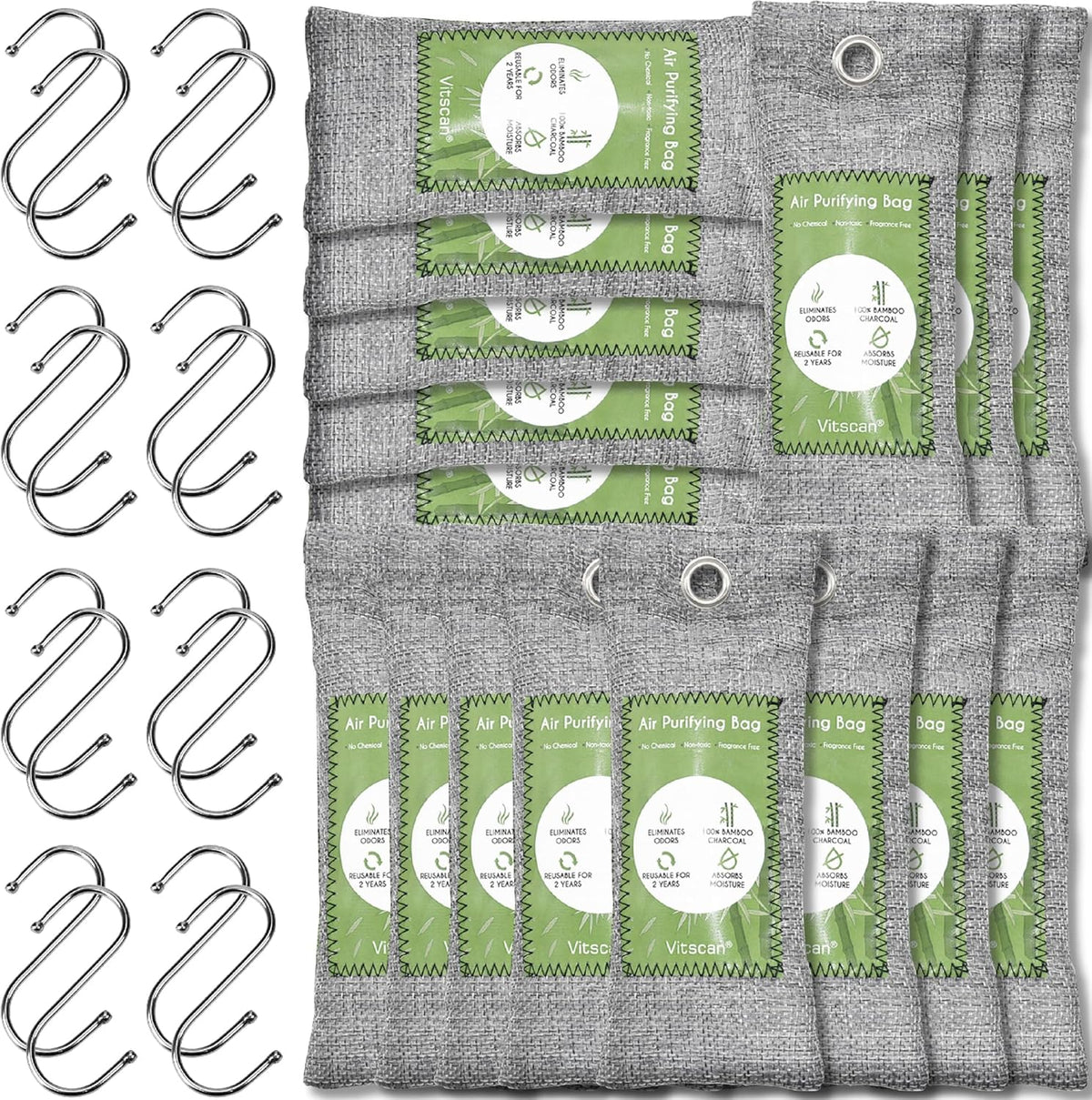 16 Pack Bamboo Charcoal Air Purifying Bag, Activated Charcoal Bags Odor Absorber, Moisture