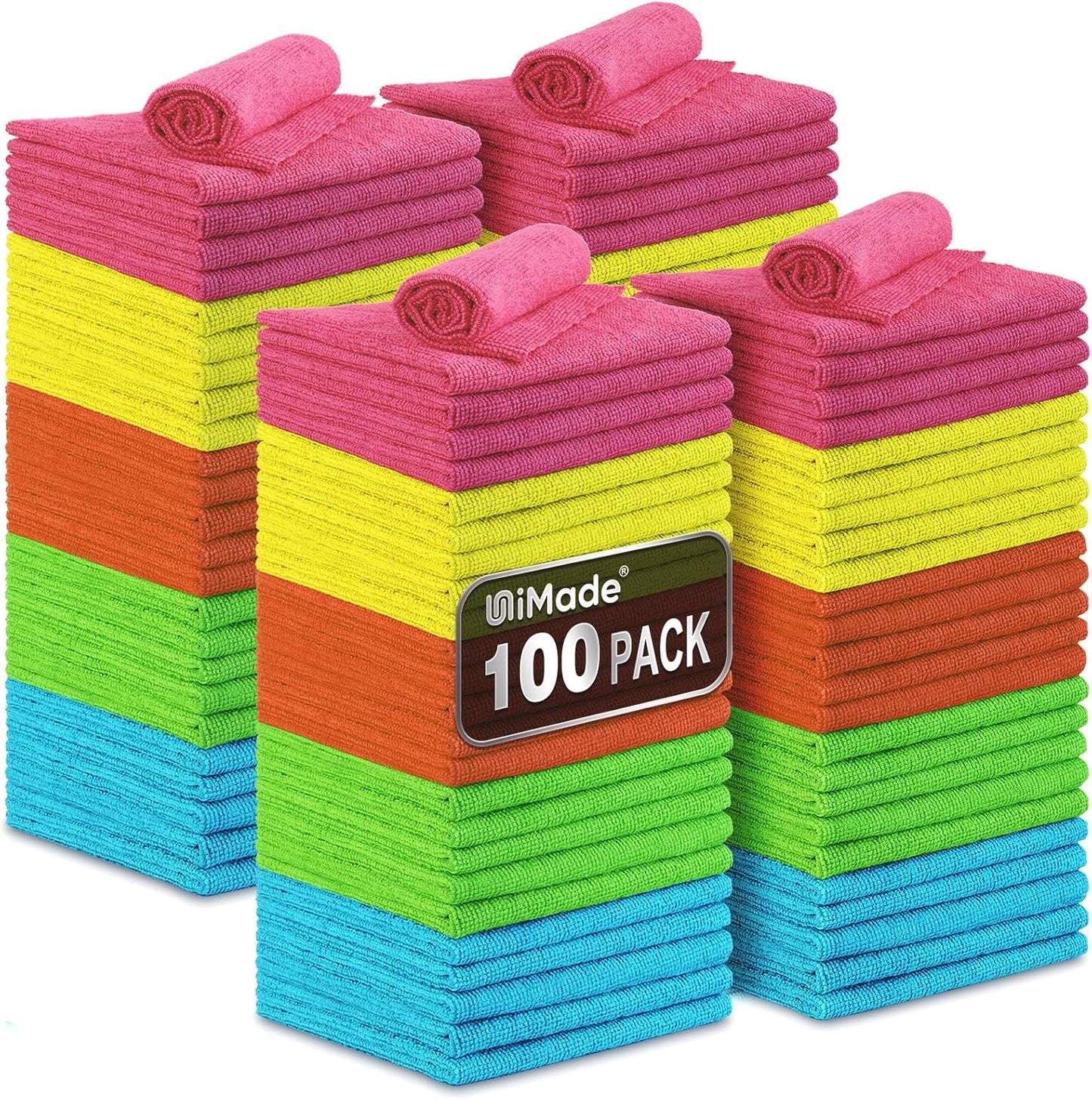 Microfiber Cleaning Cloth, 100PK Commercial Grade Work Rags Microfiber Towels for Cars Cleaning