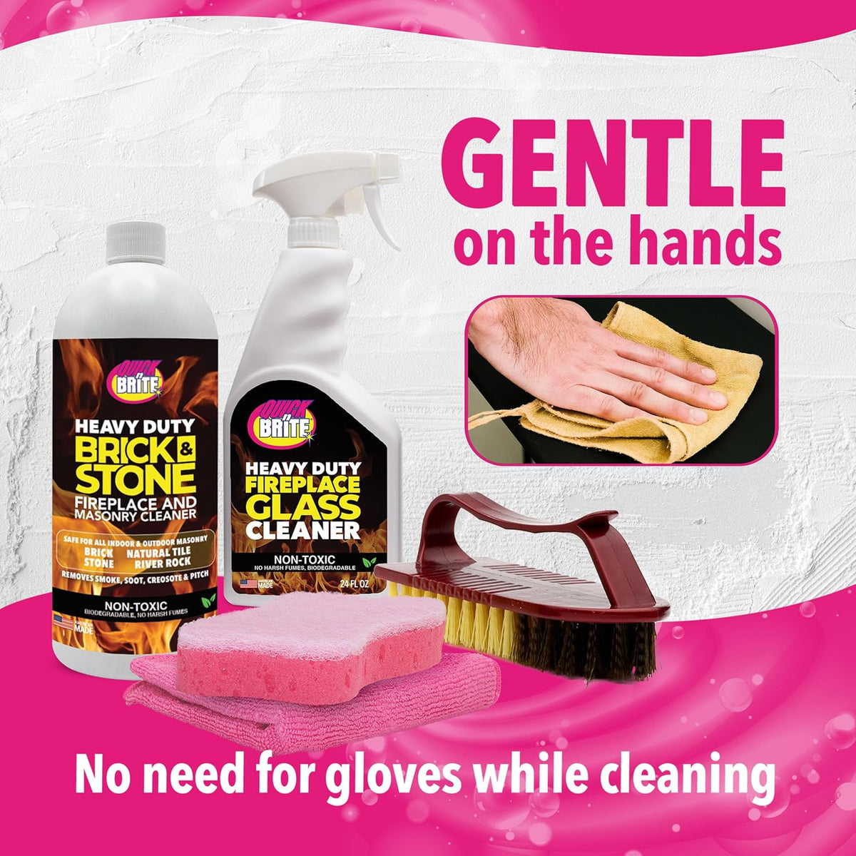 Quick N Brite Fireplace Cleaning Kit – Includes 24 oz Fireplace Glass Cleaner, 32 oz Gel Fireplace