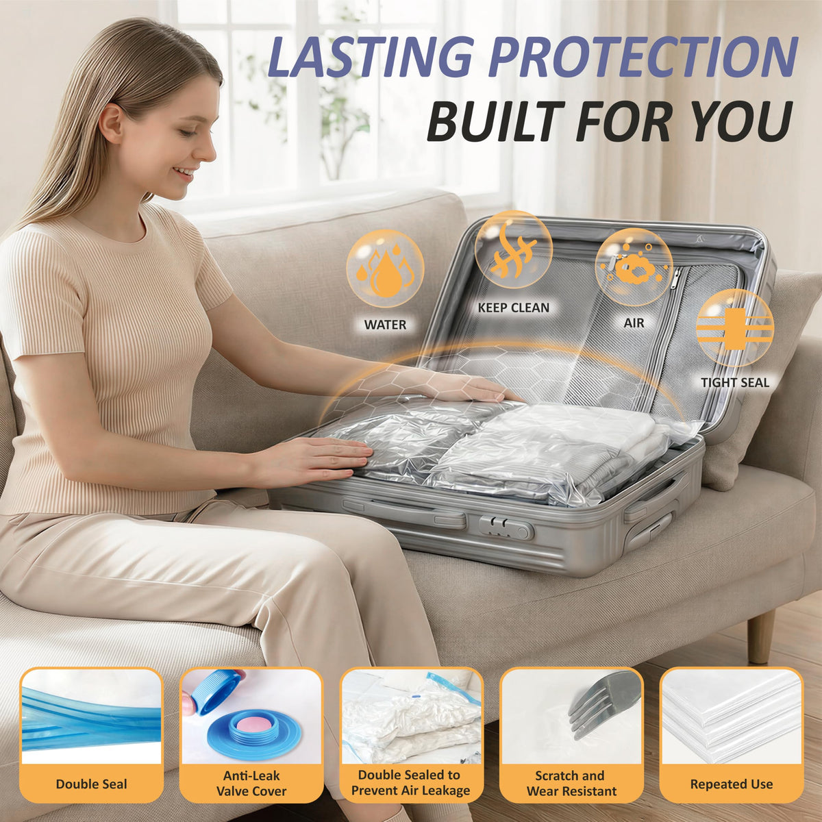 Cozy Essential Vacuum Storage Bags, 80% Compression Vacuum Seal Space Saver Plastic Packaging Bags