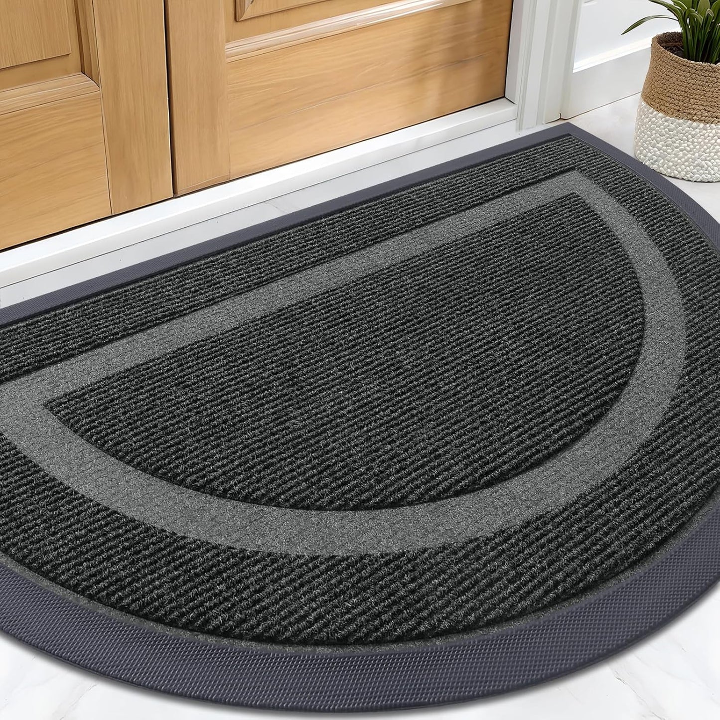 OLANLY Half Circle Door Mat Indoor Outdoor Entrance Welcome, Waterproof All-Season, All-Weather