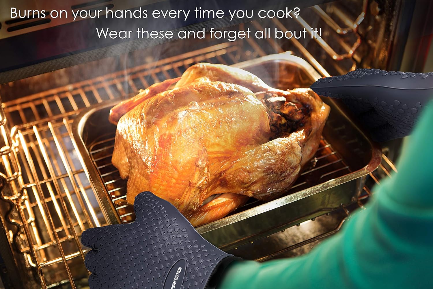 KITCHEN PERFECTION XL Silicone Smoker Oven Gloves-Extreme Heat Resistant BBQ Gloves-Handle Hot Food