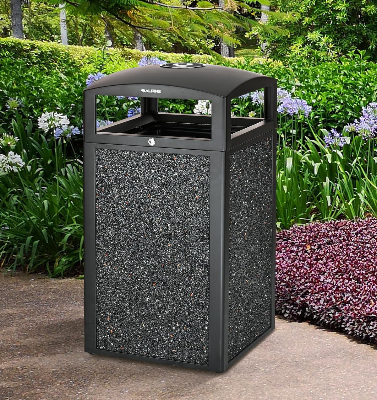 Alpine Outdoor Commercial Trash Can with Lid - 40 Gallon Heavy Duty Metal Garbage Can with