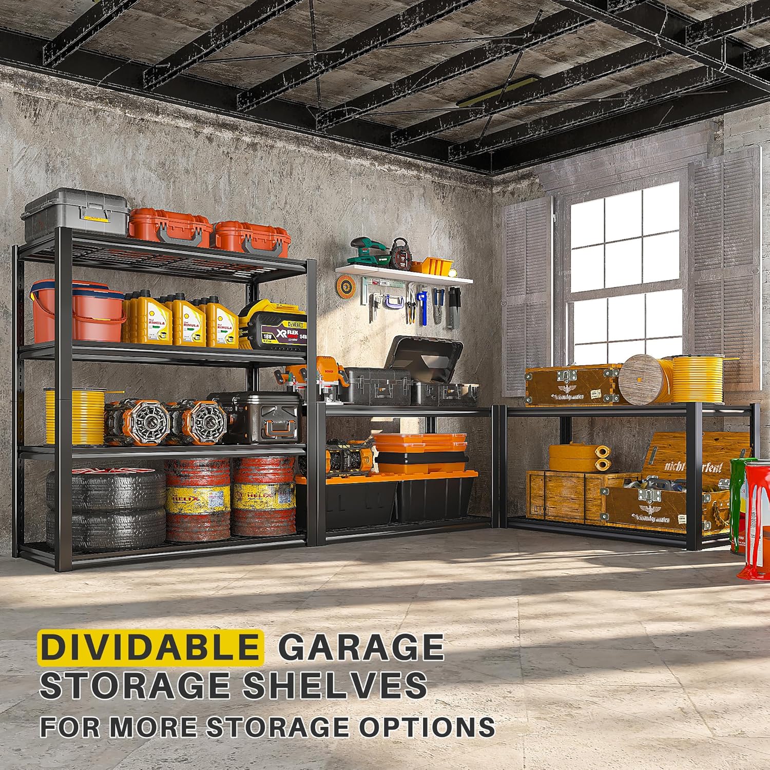 REIBII 40" W Garage Shelving 2240 LBS Storage Shelves Adjustable Heavy Duty Shelving 4 Tier Metal