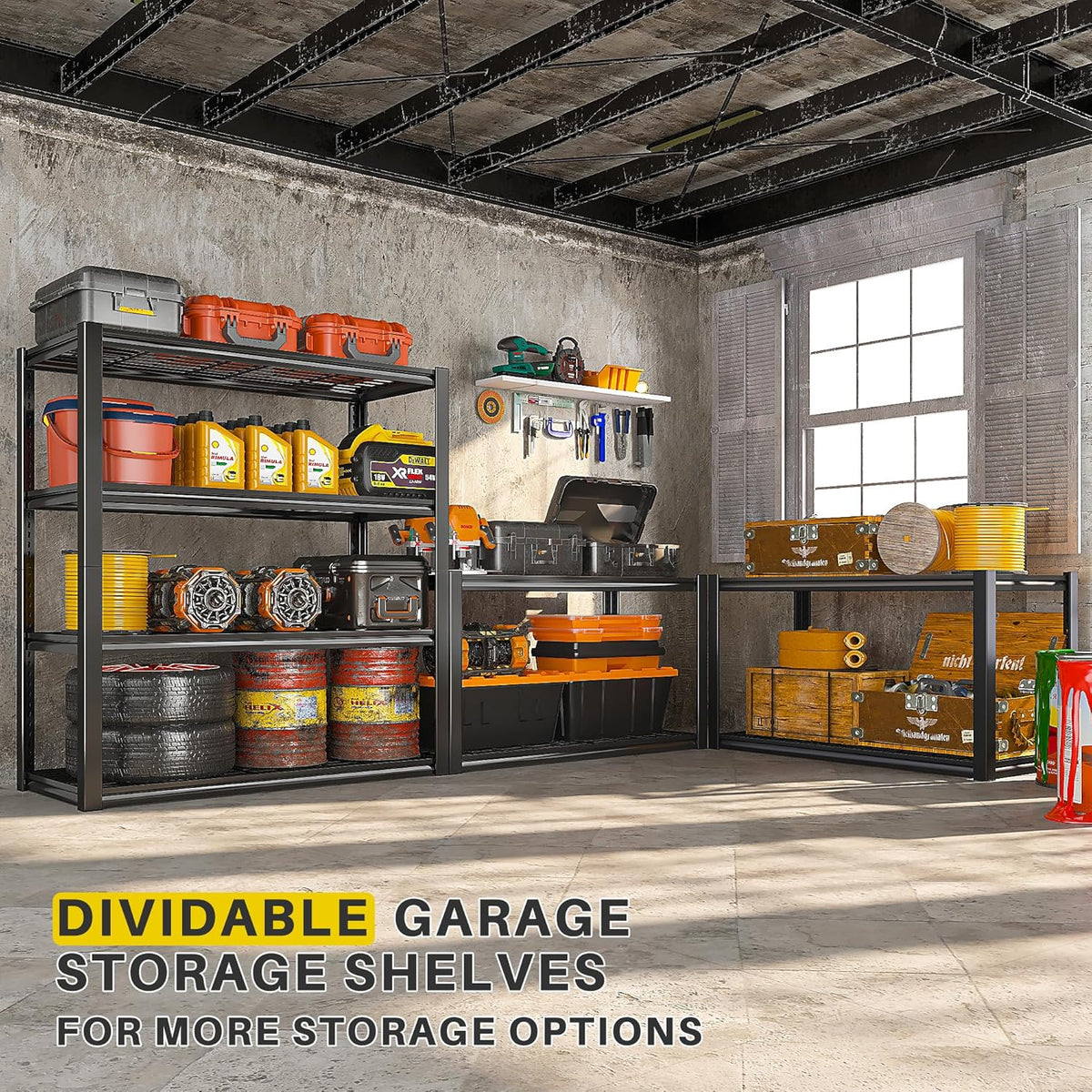 REIBII 40" W Garage Shelving 2240 LBS Storage Shelves Adjustable Metal Shelving Heavy Duty 4 Tier