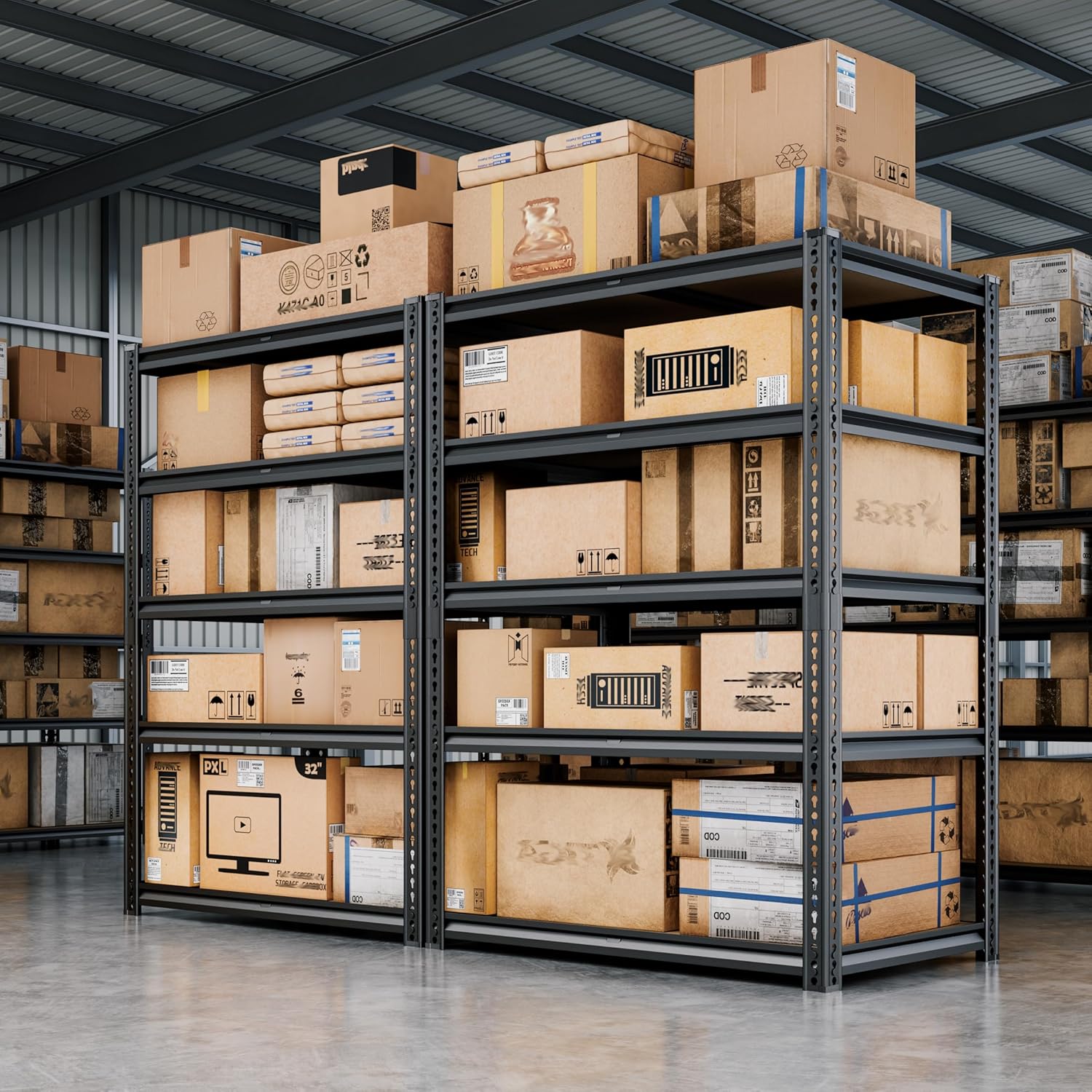 72" H Storage Shelves Heavy Duty, 2200LBS Garage Shelving, 5 Tier Metal Shelving Unit Adjustable