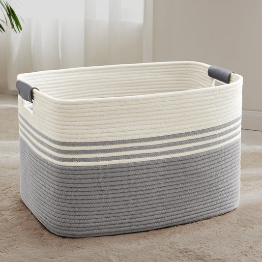 86L Extra Large Laundry Basket with Leather Handles for Living Room Storage, Woven Rope Baskets for