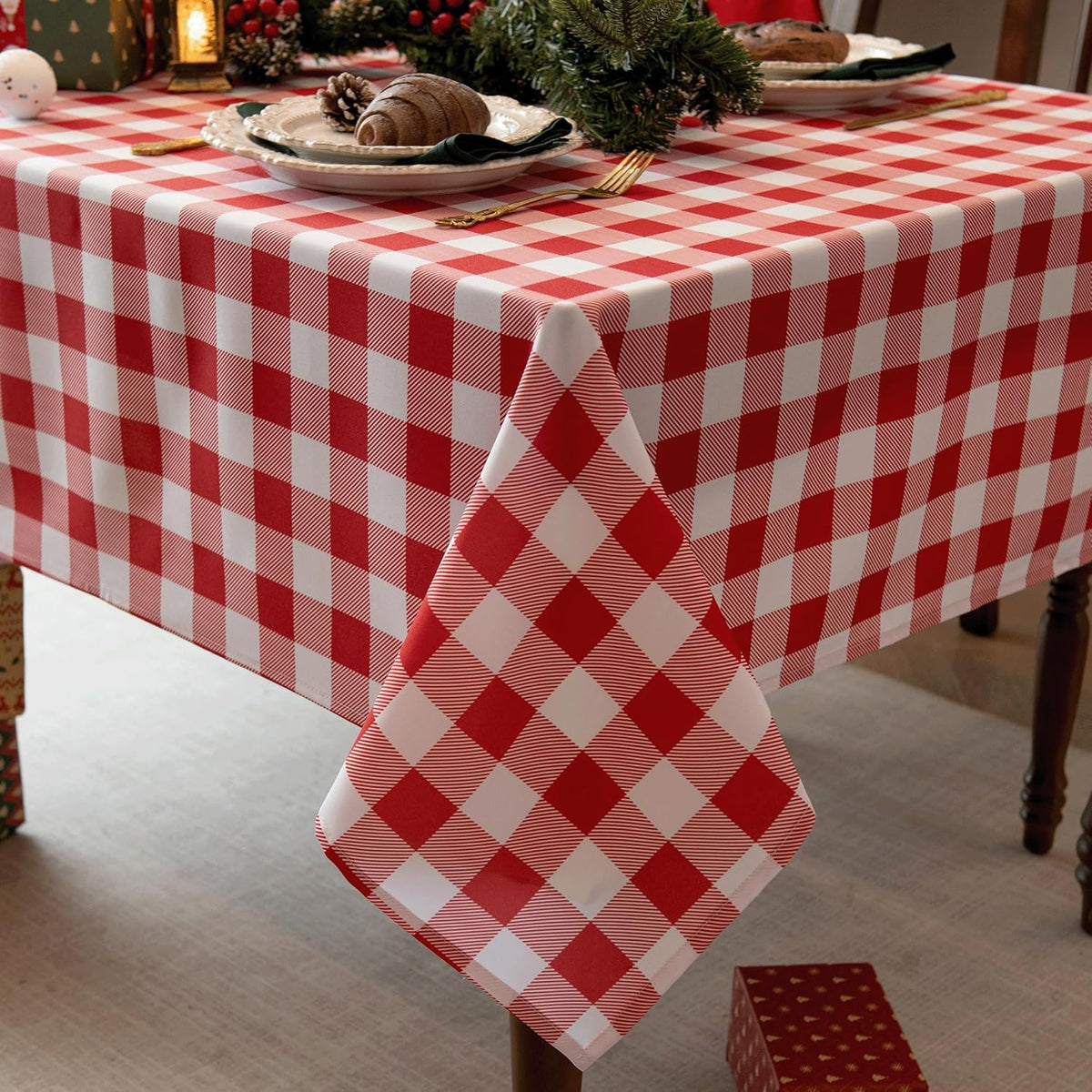 Waterproof Checkered Tablecloth Fabric - Rectangle 58x84 Inch Classic Gingham Buffalo Plaid Table