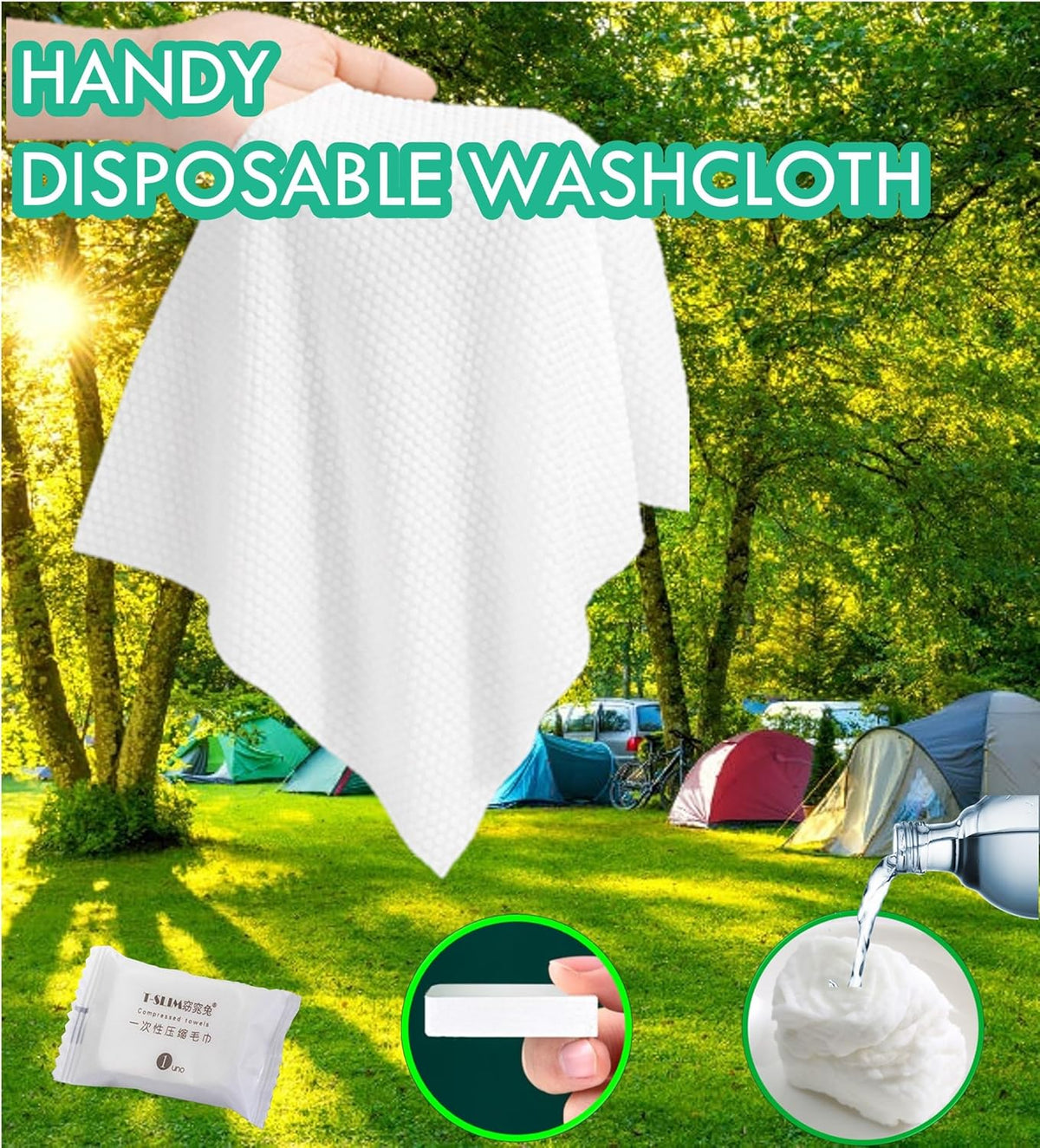 Premium Compressed Towel Tablet, Essential Face Washcloths for Travel, Camping, Hiking, Sports and