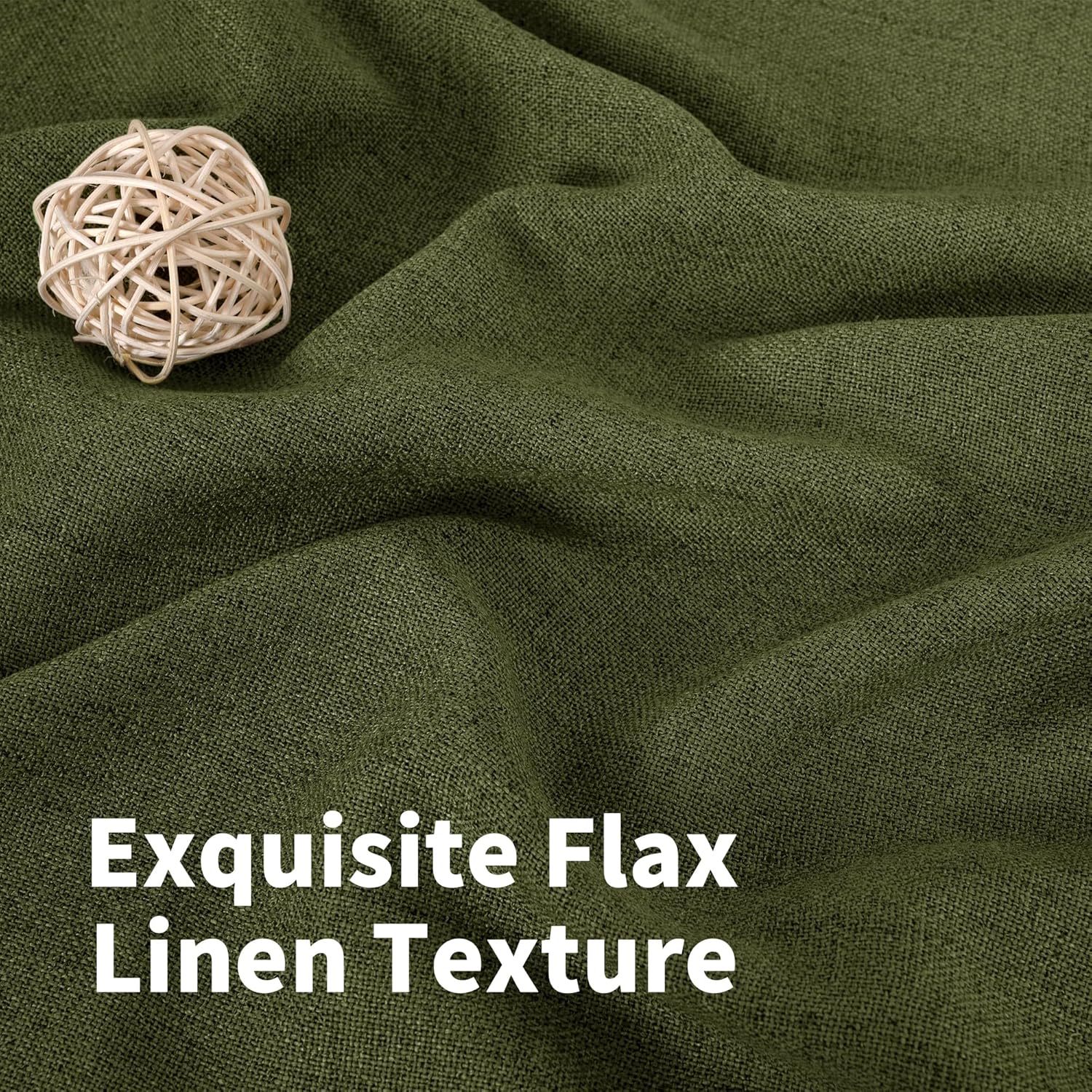 YoungsTex Olive Green Linen Curtains for Living Room 84 Inch Length, Semi Sheer Drapes with Rod