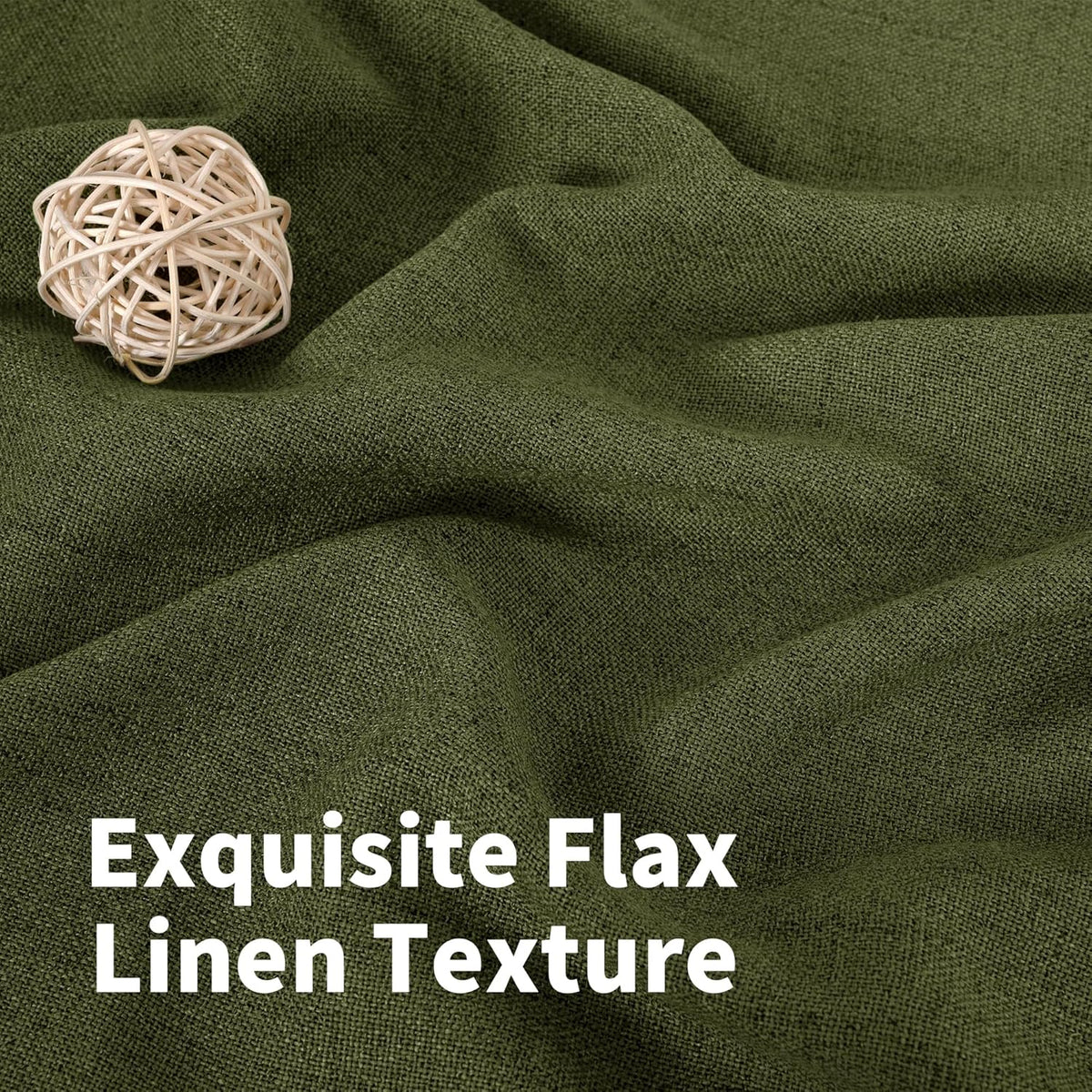 YoungsTex Olive Green Linen Curtains for Living Room 72 Inch Length, Light Filtering Rod Pocket