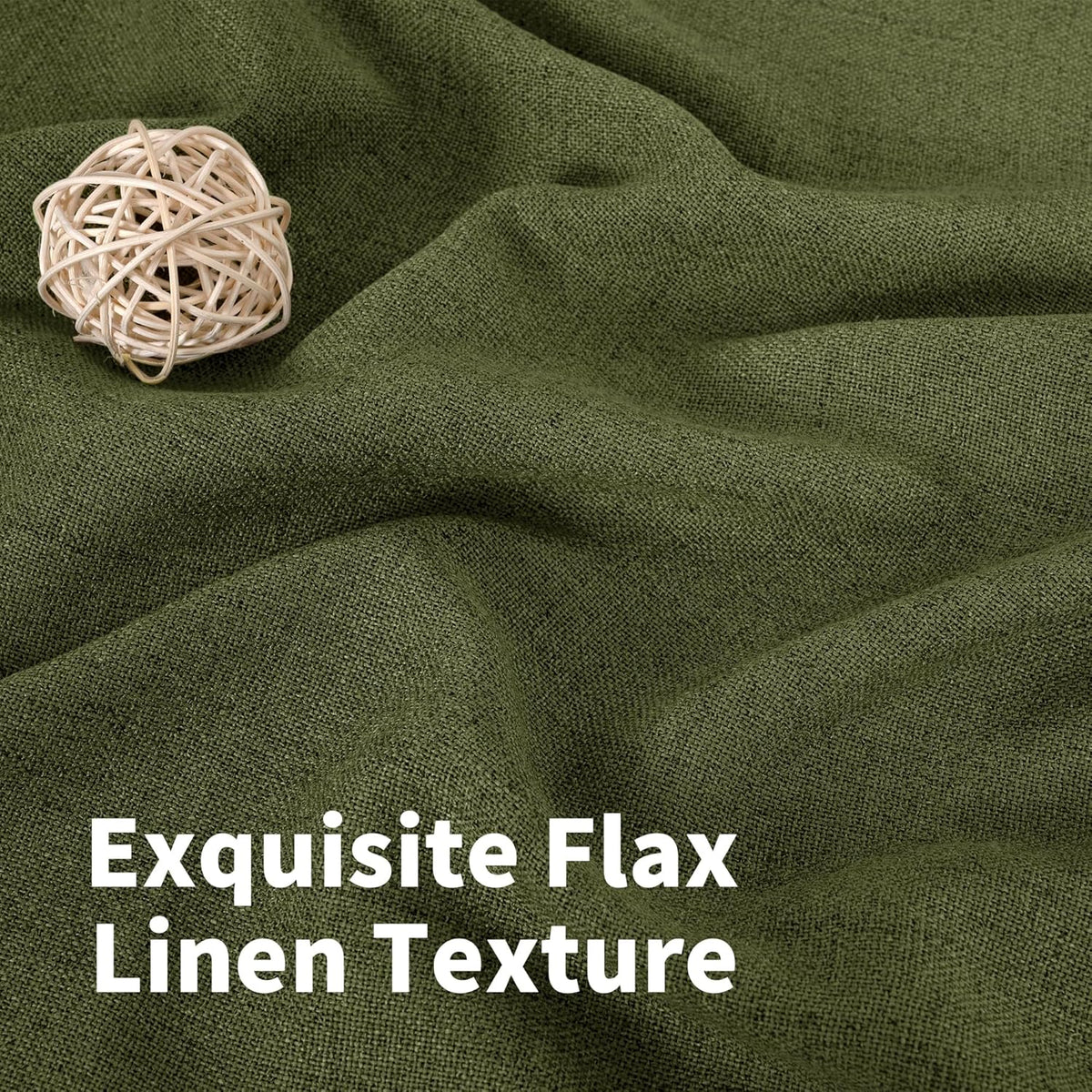 YoungsTex Olive Green Linen Curtains 78 Inch Length for Living Room, Light Filtering Semi Sheer