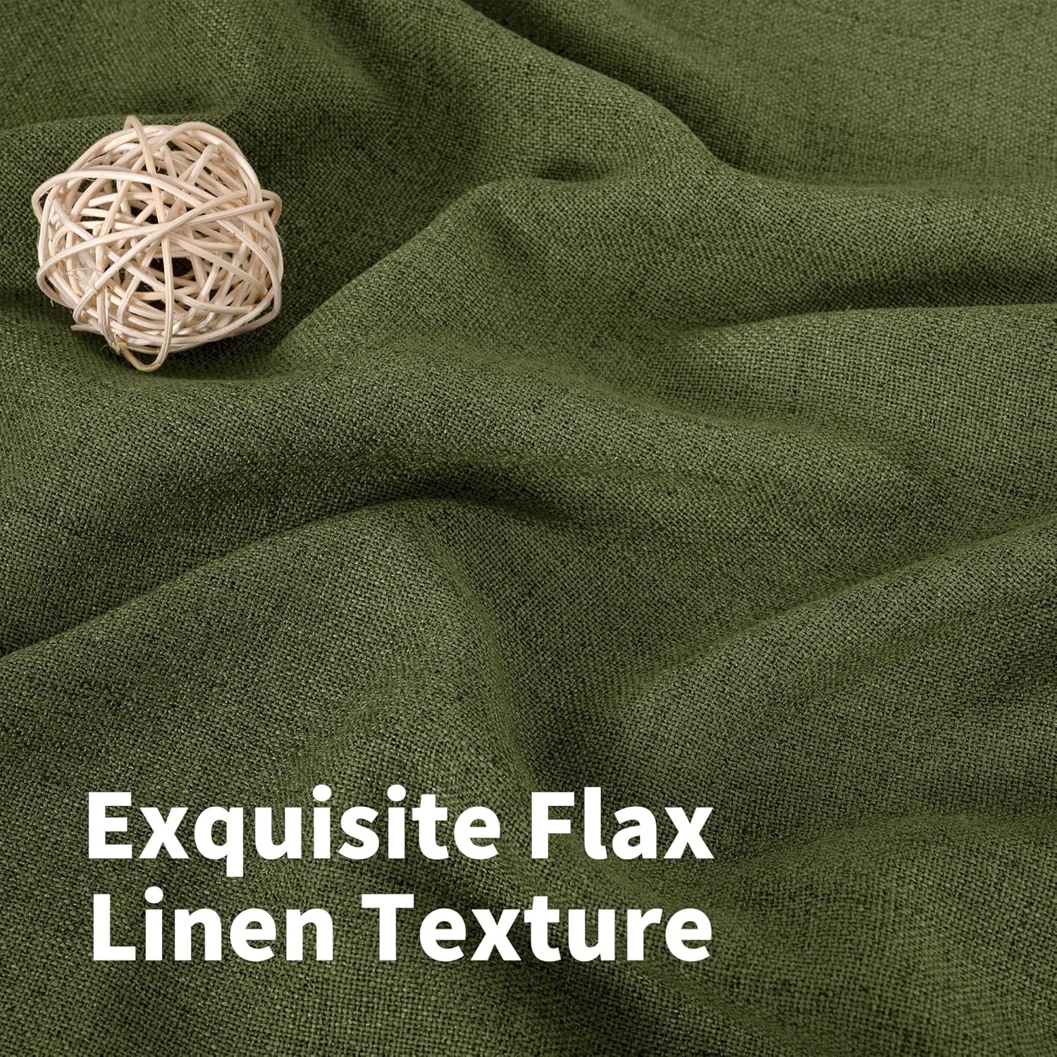 YoungsTex Olive Green Linen Curtains 48 Inch Length for Kitchen, Semi Sheer Small Window Drapes