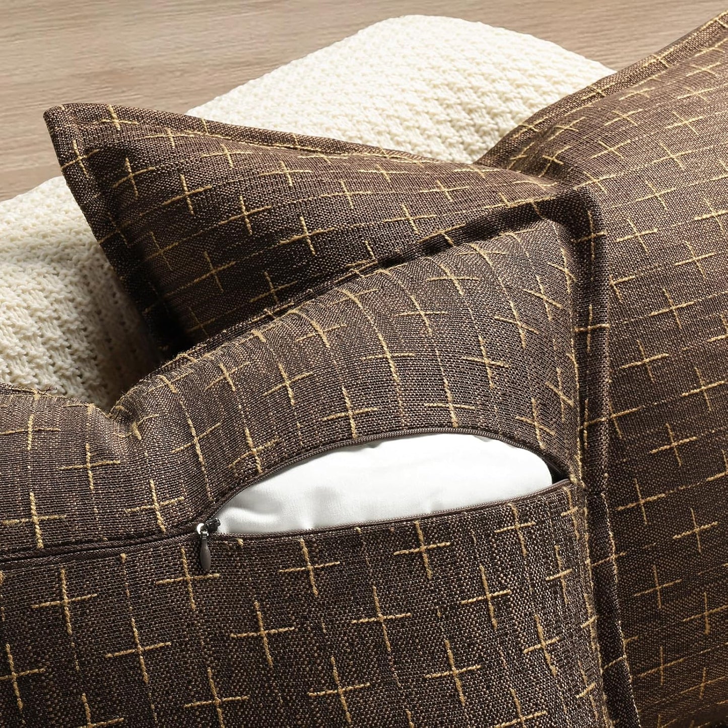 ZWJD Pillow Covers 24x24 Set of 2 Soft Polyester Textured Pillow Covers with Stylish Flange Edge