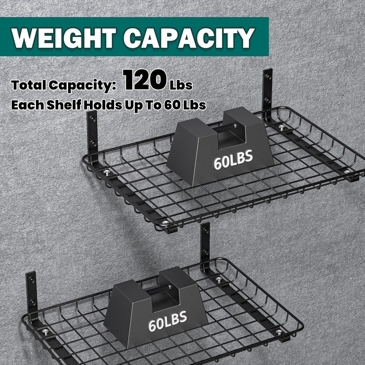 EVERHANGER Garage Wall Shelves 12x18 Inch, Wall Mounted Storage Shelf, Metal Shelf Rack, Heavy-Duty