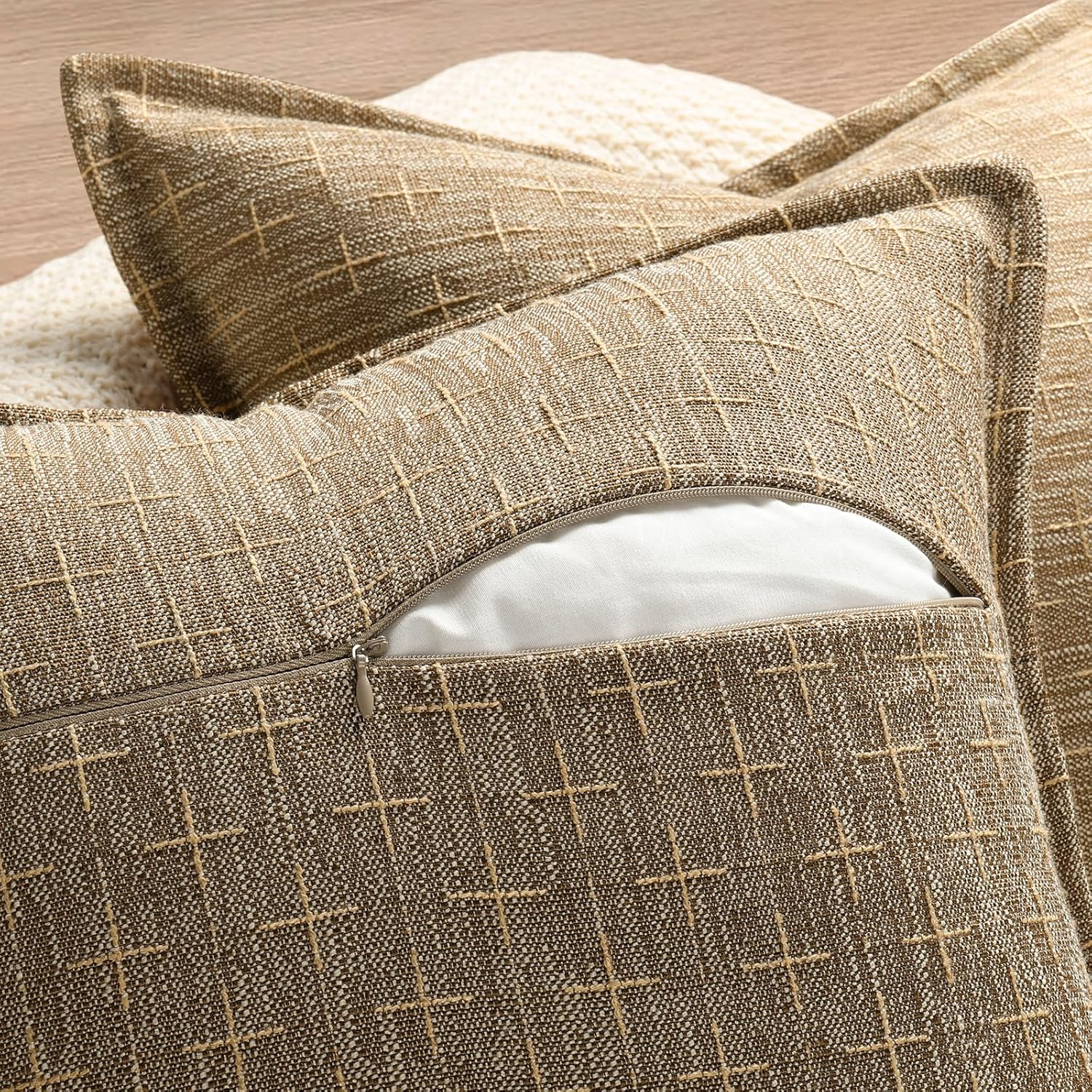 ZWJD Pillow Covers 20x20 Set of 2 Soft Polyester Textured Pillow Covers with Stylish Flange Edge