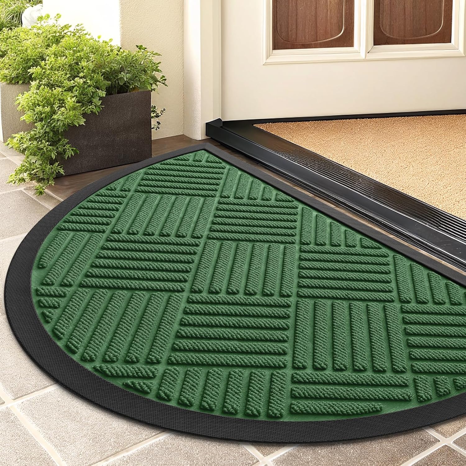 Smiry Half Circle Front Door Mat Outside Entrance, Heavy Duty Outdoor Indoor Natural Rubber