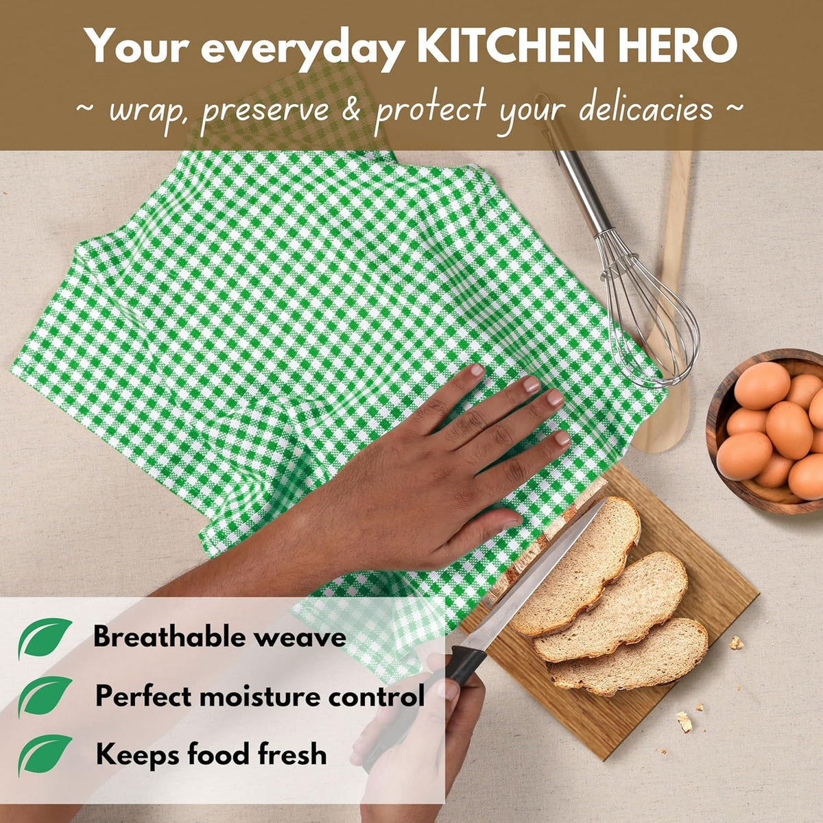 Native Fab 6 Pack Kitchen Towel with Hanging Loop 16x26 inches, Cotton Gingham Check Kitchen Towels