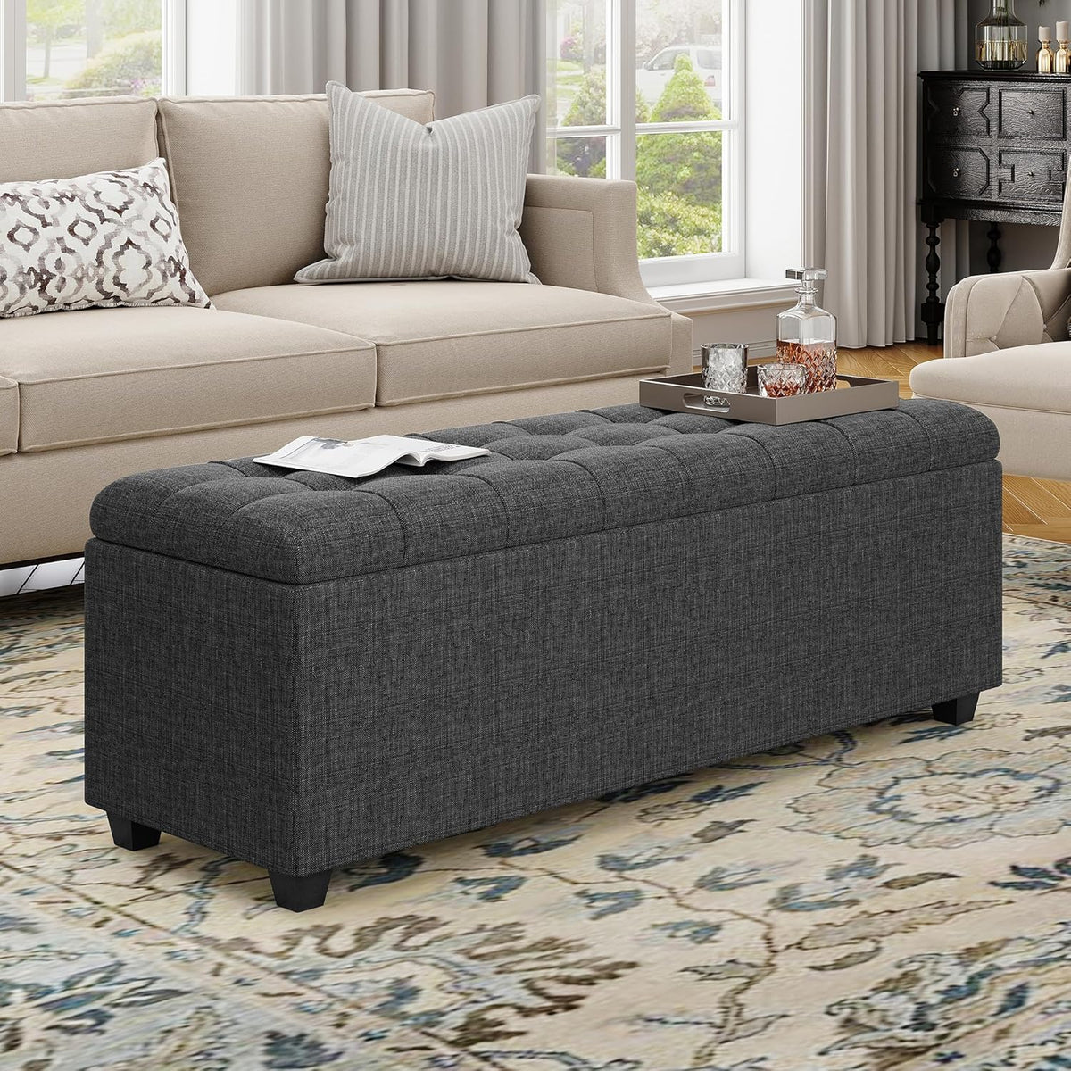 Ottoman with Storage 38 inches, Furniture End of Bed Storage Benches, Long Ottomans Bench with