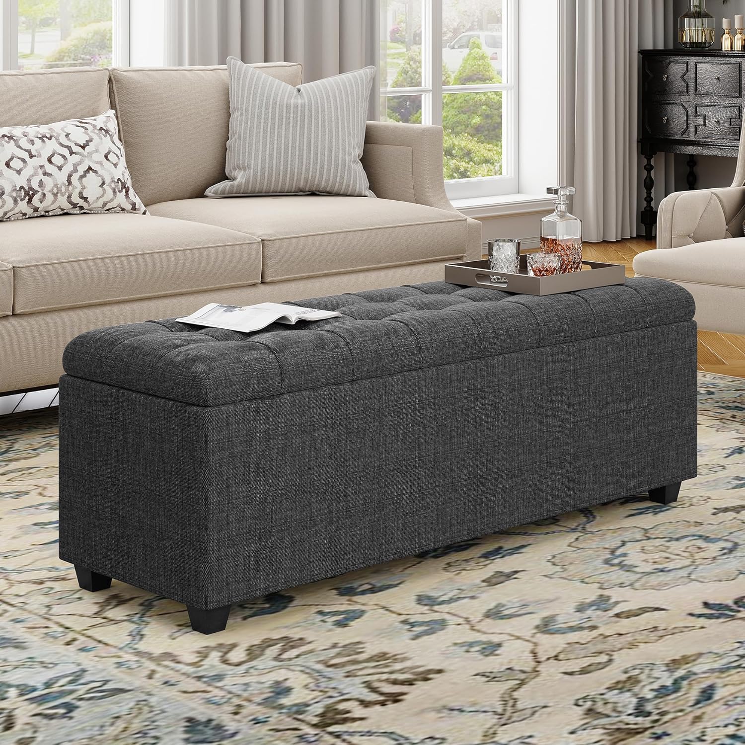 Ottoman with Storage 38 inches, Furniture End of Bed Storage Benches, Long Ottomans Bench with