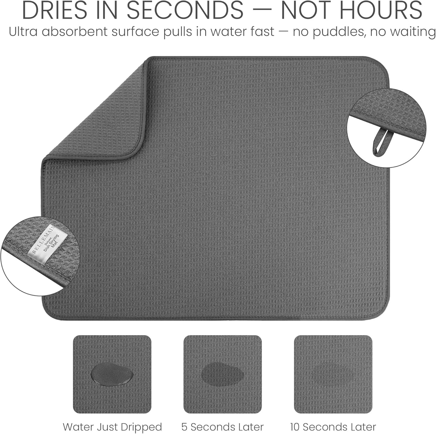Bellemain XXL Dish Mat 24" x 17" ( LARGEST MAT ) Microfiber Dish Drying Mat , Super absorbent (