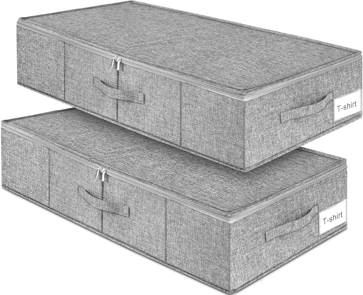 Under Bed Storage, 2 Pack Underbed Storage Container Bags With Lid, Foldable Sturdy Clothes Storage