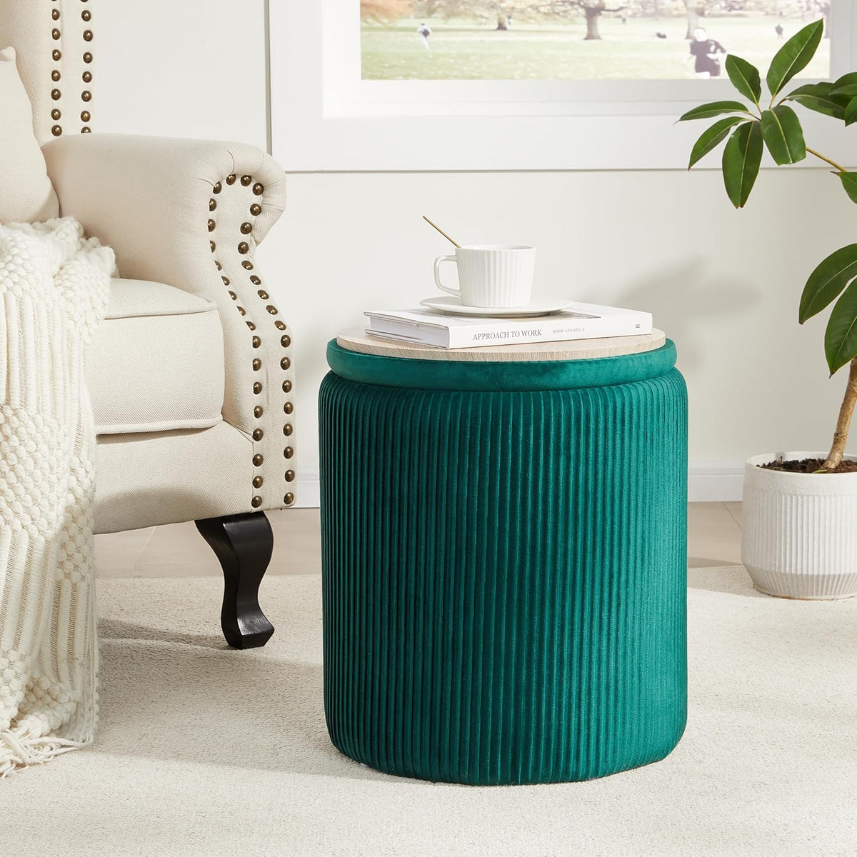 Royal Windsor Round Ottoman with Storage Set of 2,Vanity Stool with Storage for Bedroom, Ottoman