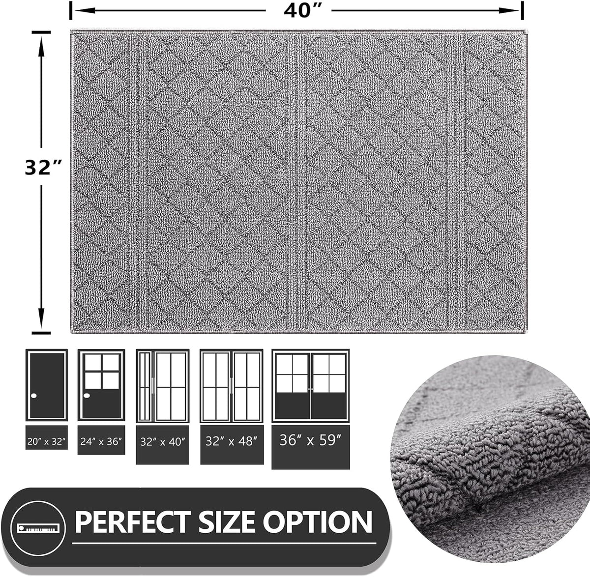 REFETONE Indoor Doormat, Front Back Door Mat 32"x40" Absorbent Rubber Backing Non Slip Door Mats