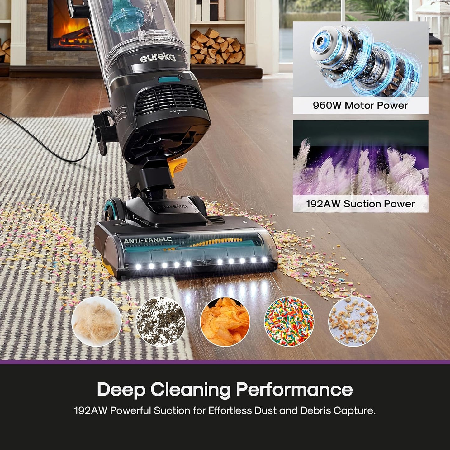 Eureka FlexReach Plus Bagless Upright Vacuum Cleaner for Home,Pet Vacuum for Carpet and Hard Floor