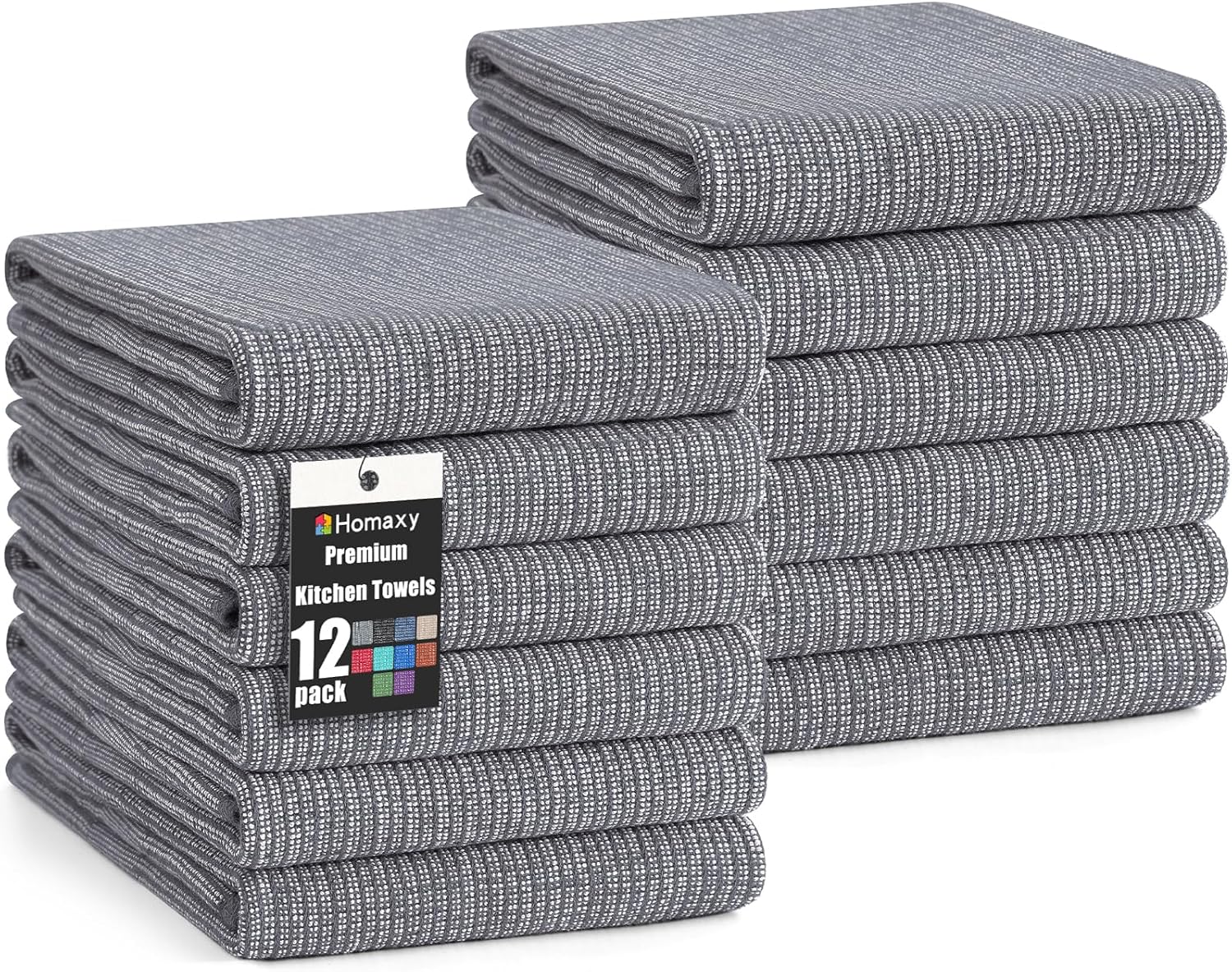 Homaxy Premium Kitchen Towels(18”x 28”, 12 Pack), Large Cotton Kitchen Hand Towels, Flat and Terry