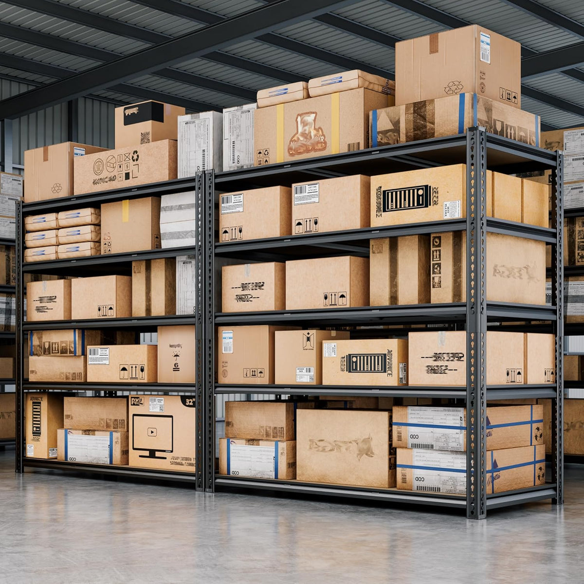 48"W Garage Shelving, 3050LBS Storage Shelves heavy duty, 5 Tier Metal Shelving Unit Adjustable