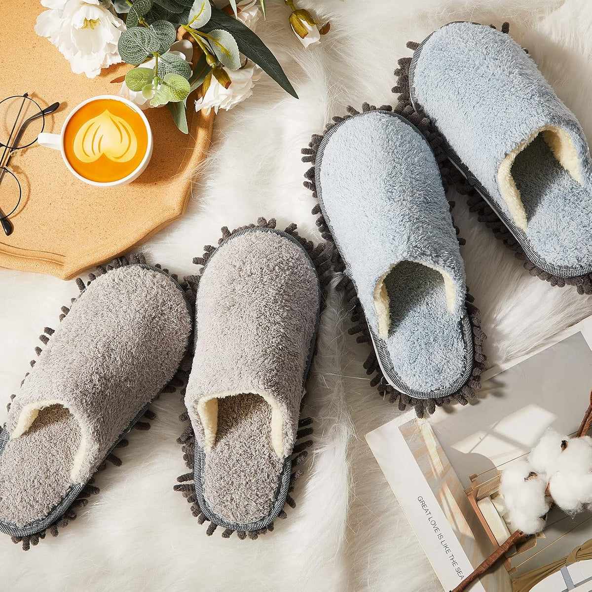 Jecery 2 Pair Microfiber Slippers Floor Cleaning Chenille Mop Slippers Base Board Cleaner Household