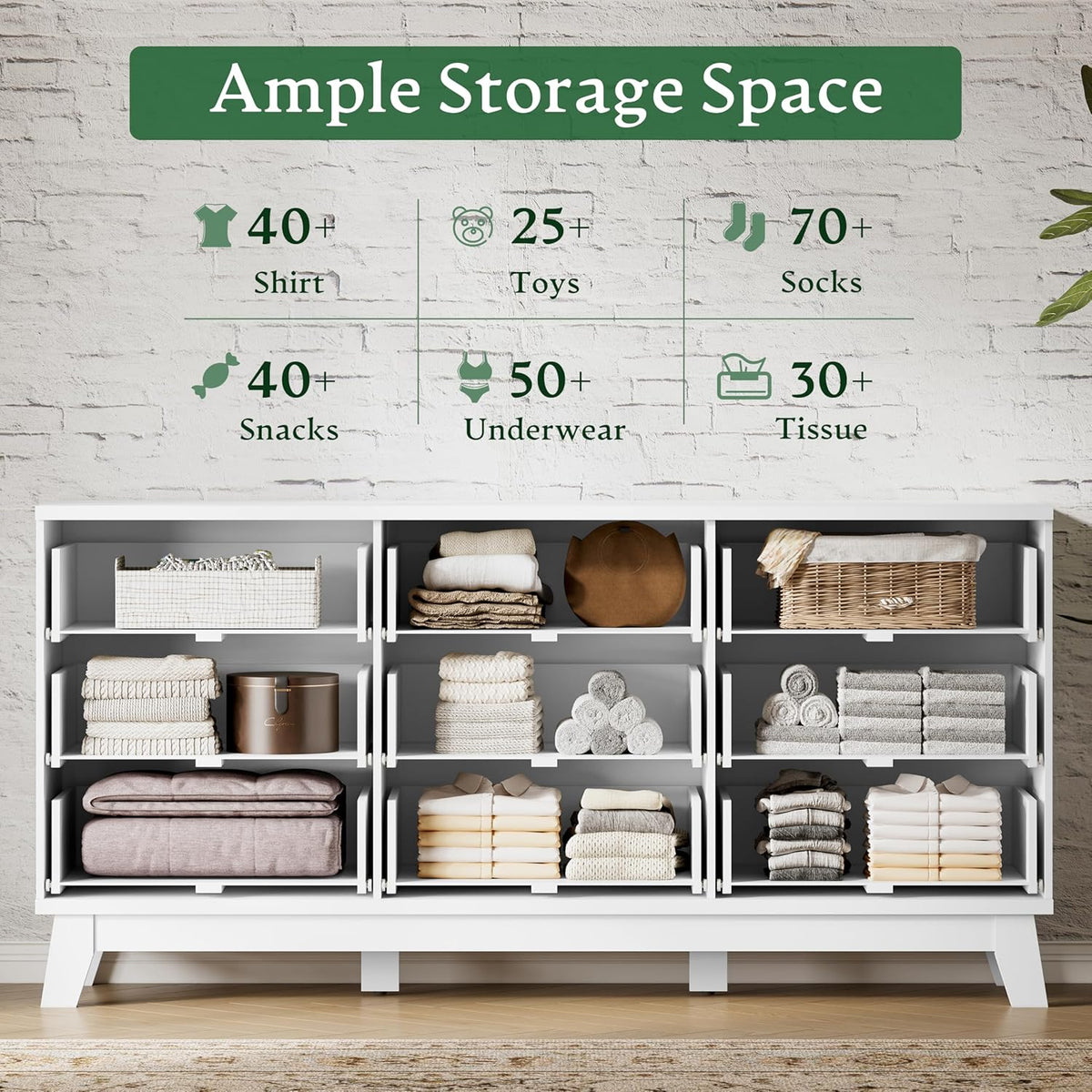 Fluted Dresser with 9 Drawers, 63" Wide Modern Chest of Drawers with Metal Handle, Wooden Dresser