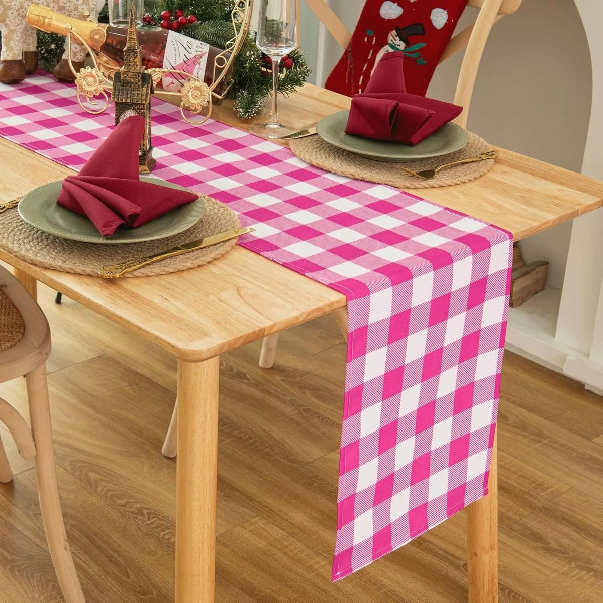 Waterproof Checkered Tablecloth Runner Fabric - Rectangle 12x108 Inch Classic Gingham Buffalo Plaid