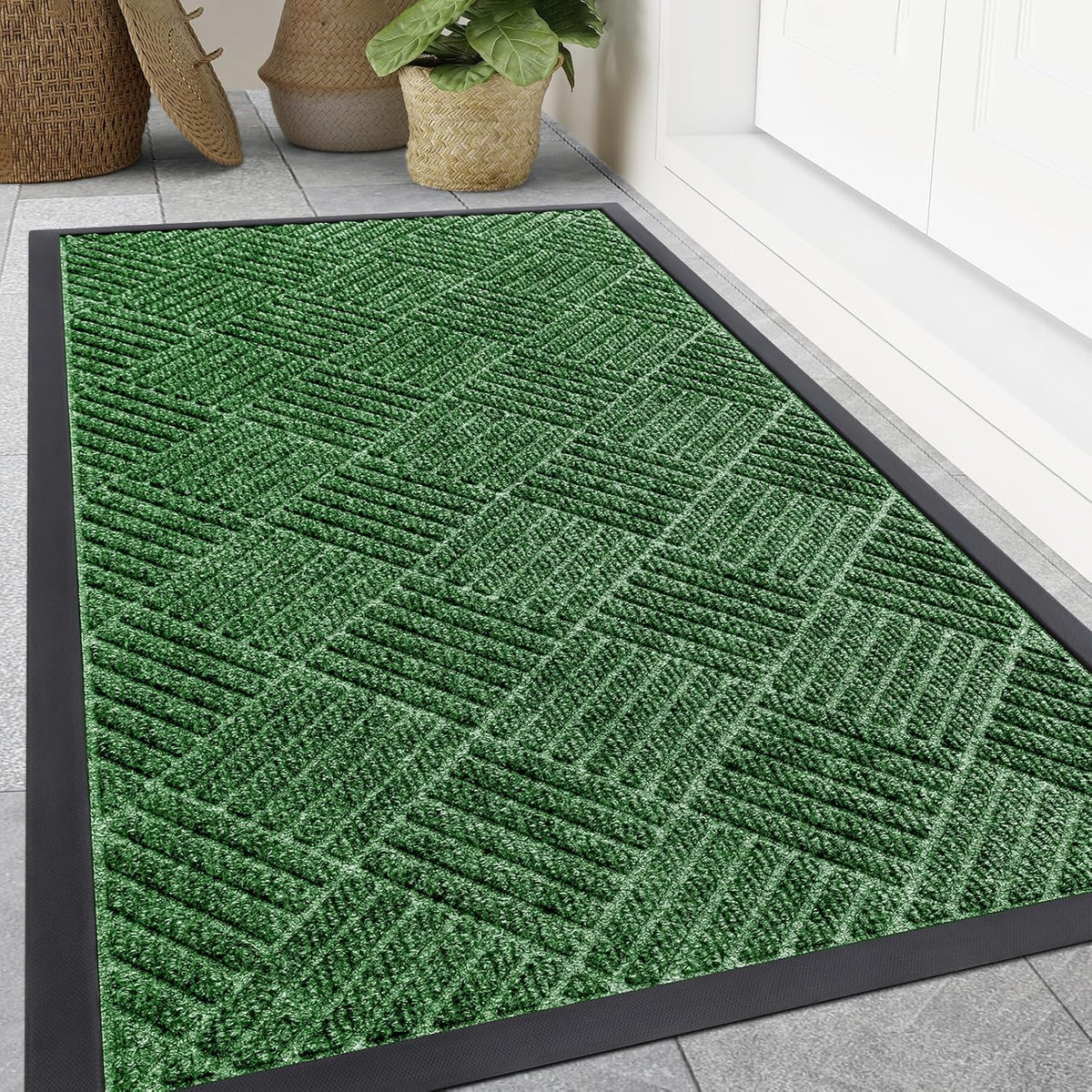 Smiry Front Door Mat Outside Entrance, Heavy Duty Outdoor Indoor Natural Rubber Doormat, Non Slip