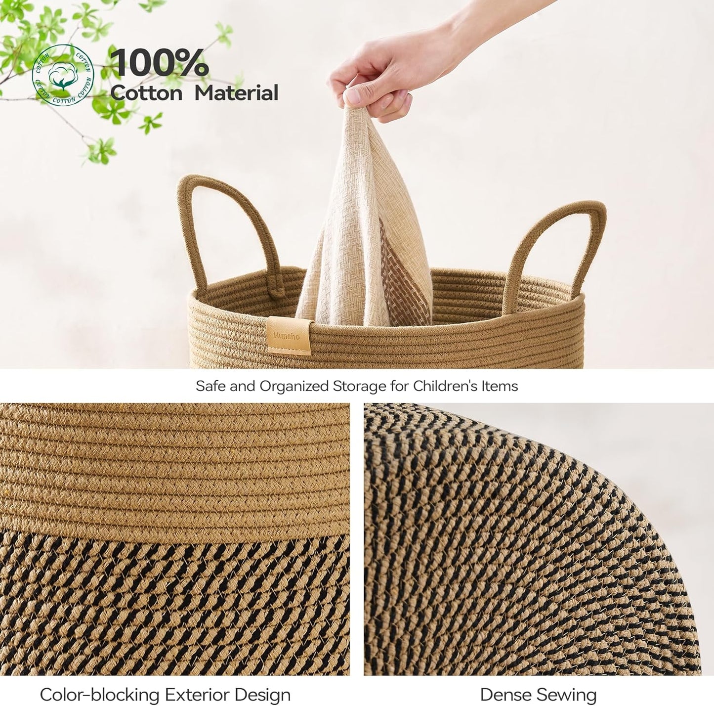 Laundry Hamper 62L,Large Laundry Basket for Clothes,Decorative Storage Basket for Blankets,Cotton