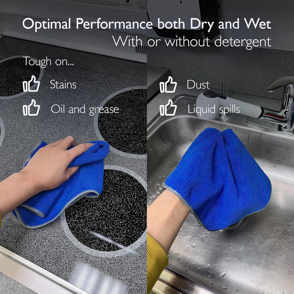 EvaClean Premium Microfiber Cleaning Cloth 16"x16" - Reusable, Washable, Non-Scratch, Microfiber