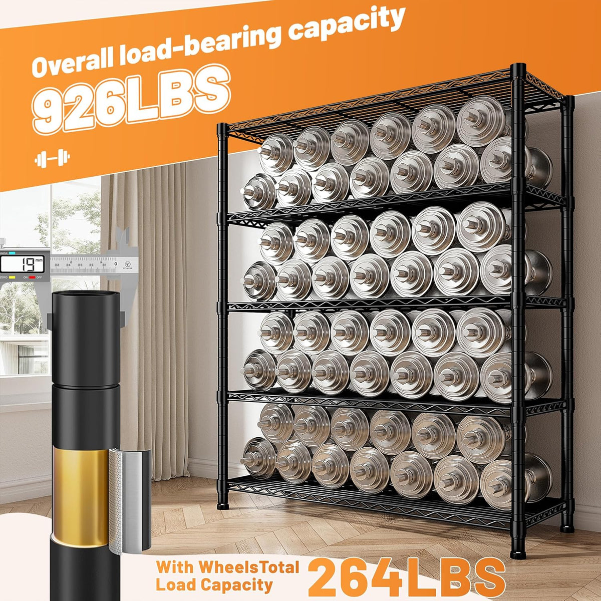 REIBII 72.8" H Storage Shelves with Wheels Wire Shelving Cover Heavy Duty Metal Shelving for Pantry