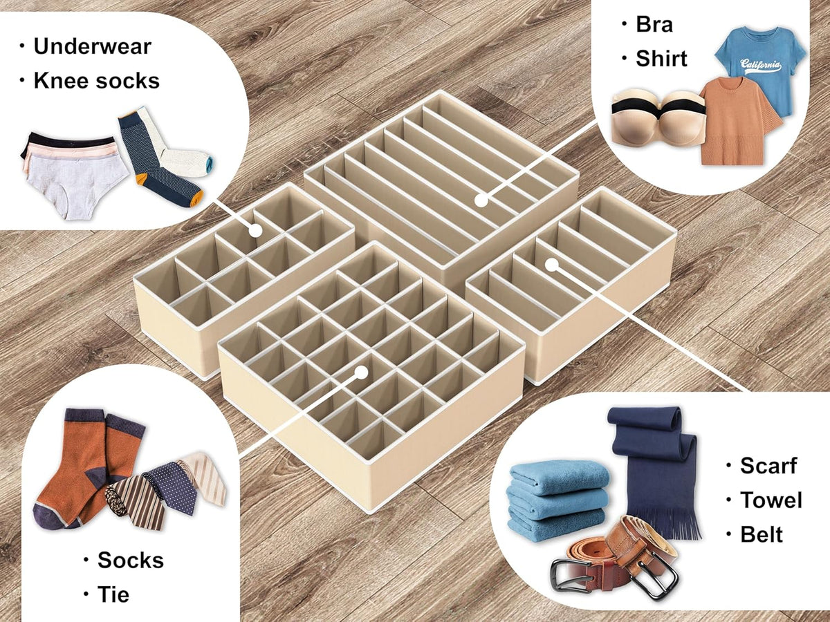 Simple Houseware 4-Pack Drawer Organizer Set - Closet Dividers for Underwear, Socks, Bras, Scarves