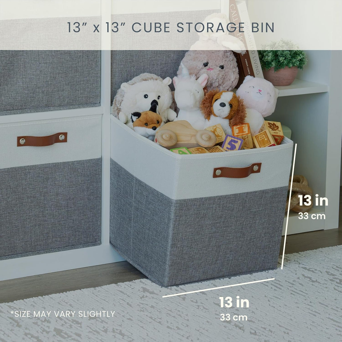 OrganiHaus 13x13 Cube Fabric Storage Bins Set of 4, Fabric Storage Cubes w/ Vegan Handles, 13 inch