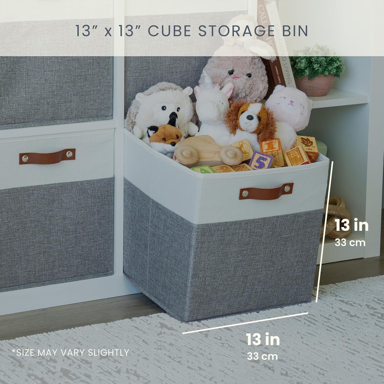 OrganiHaus 13x13 Cube Fabric Storage Bins Set of 4, Fabric Storage Cubes w/ Vegan Handles, 13 inch