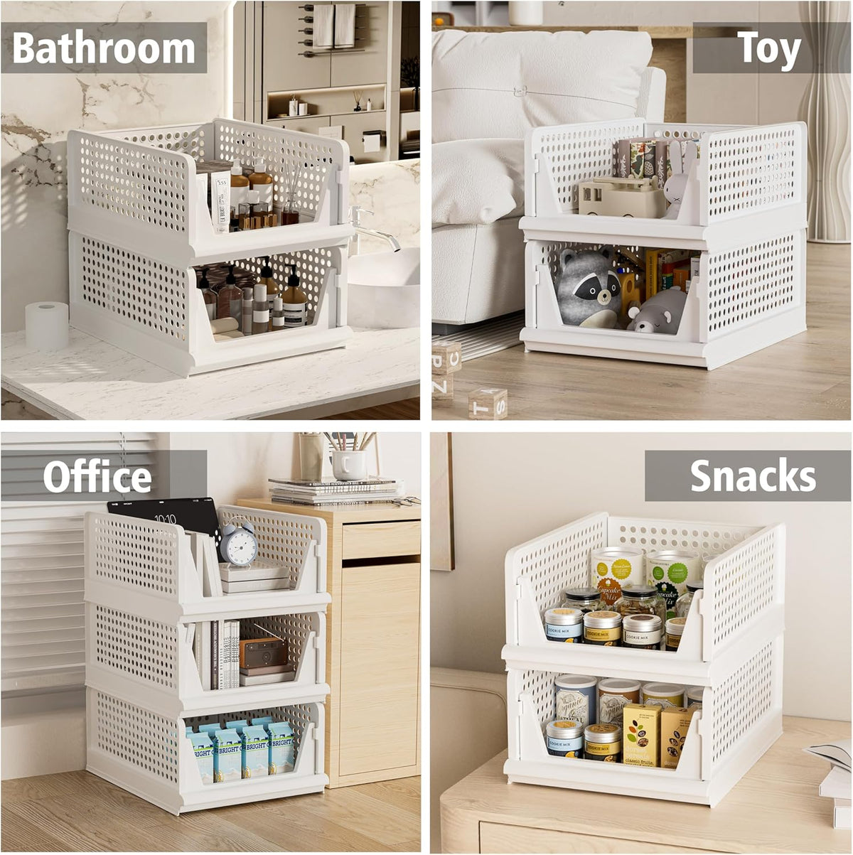 Proarea Stackable Plastic Storage Basket Closet Organizer Bin Foldable Clothes Organizer Storage