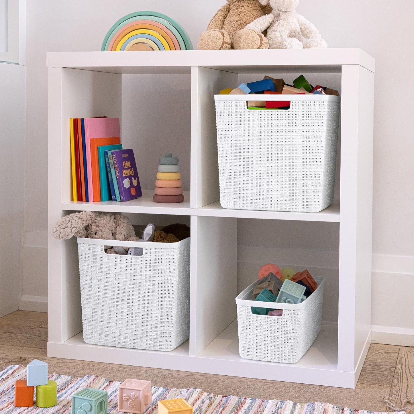 Curver Jute Decorative Plastic Organization and Storage Basket Perfect Bins for Home Office, Closet