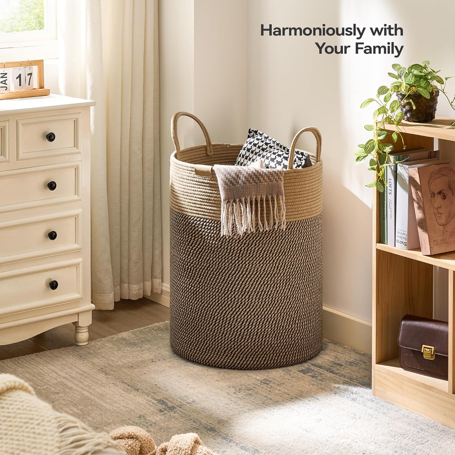 Laundry Hamper 95L,Large Laundry Basket for Clothes,Decorative Storage Basket for Blankets,Cotton