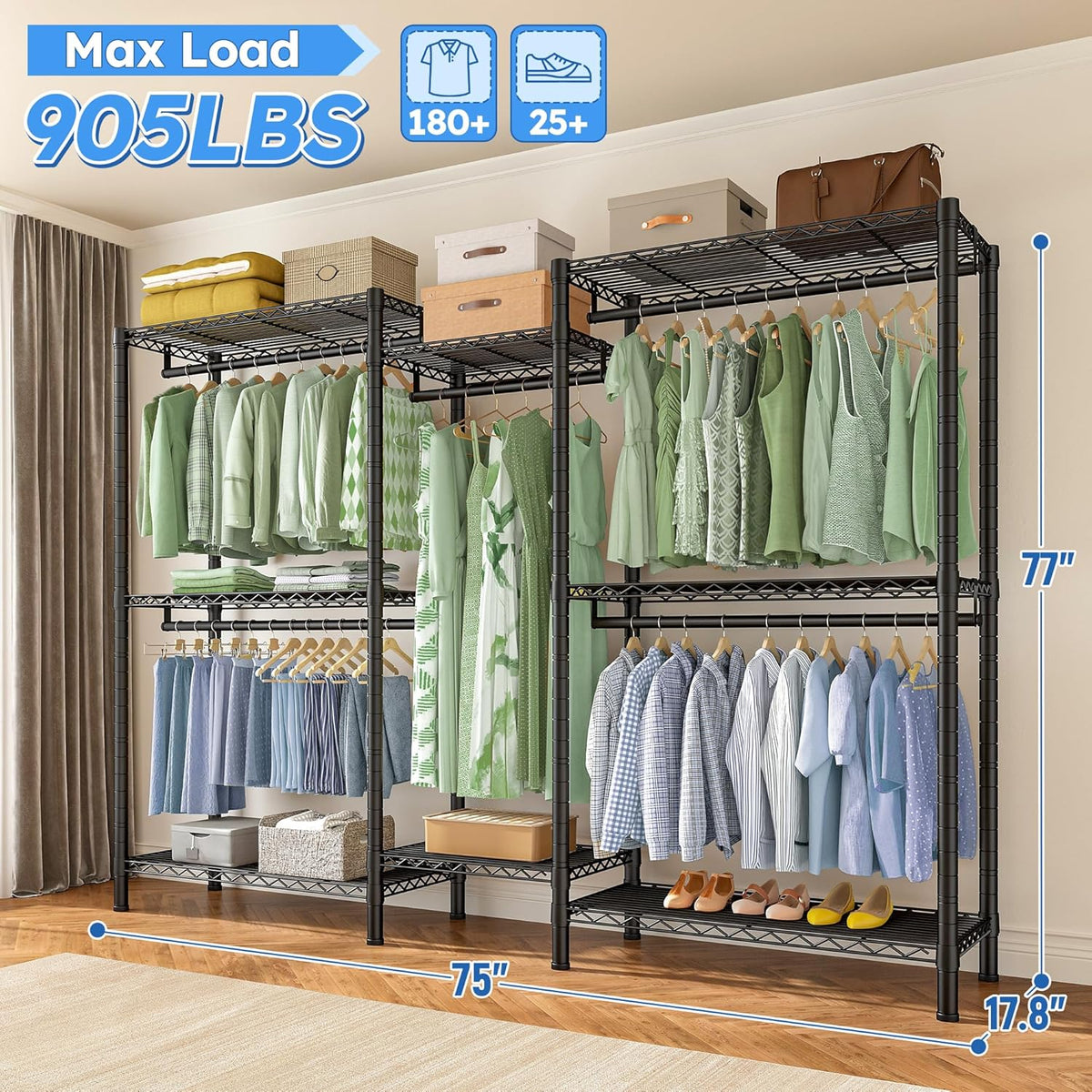 Raybee Clothes Rack Heavy Duty，Clothing Racks for Hanging Clothes with 5 Adjustable Hanging Rods