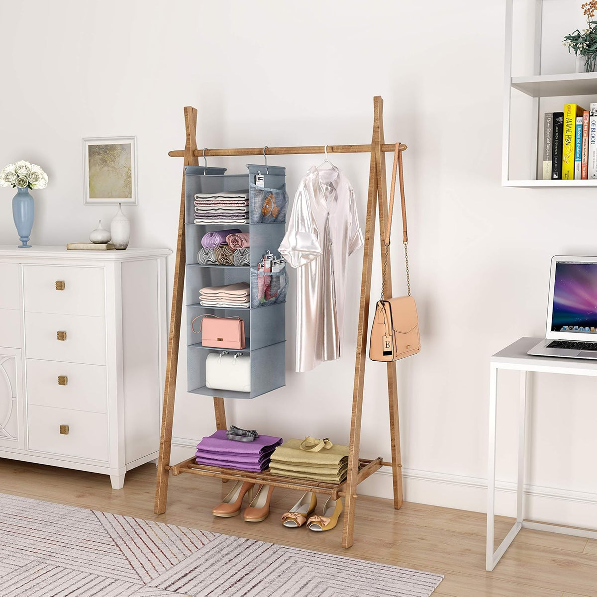 MAX Houser 5 Shelf Hanging Closet Organizer,Space Saver, Closet Hanging Shelves with (4) Side